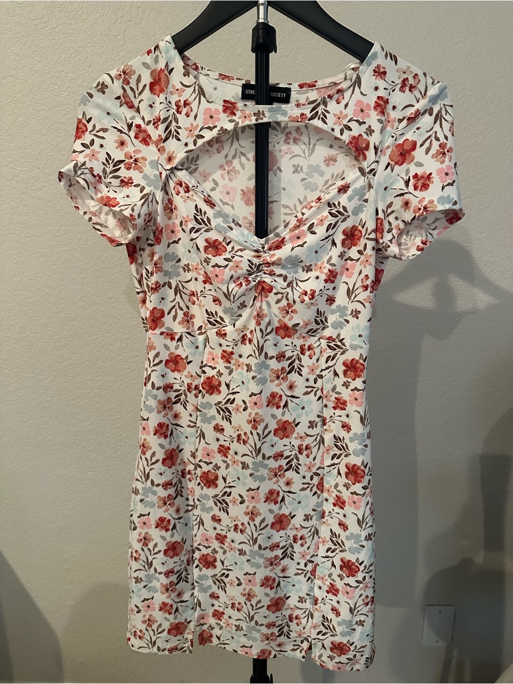 White Floral Midi Dress with Pink Flowers